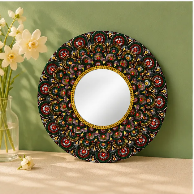 Black Peacock Mandala Mirror view 4